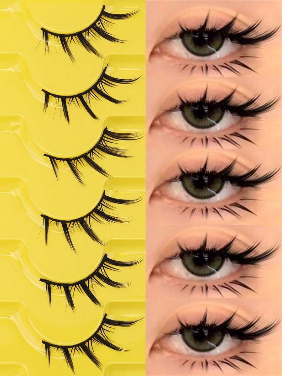 6/7对猫眼睫毛天然假睫毛3D仿貂皮柔软动漫睫毛角色扮演浓密睫毛延长 - 黑色 - 查看 1