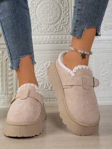 Botas de nieve para mujer cómodas con puntera cerrada/hebilla/cordones/suela gruesa y cálida, pantuflas con forro térmico para uso en interiores y exteriores en invierno