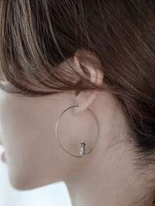 1 Pair Creative Minimalist Cat Hoop Earrings, Versatile For Women Daily And Date Wear - Silver - View 2