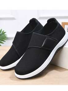 Casual Versatile Solid Color Sports Hook And Loop Lightweight House/Work Shoes, Anti-Slip Breathable Walking Sneakers