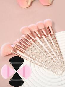 15支/14支/5支化妆刷套装 - 10支化妆刷 + 1个水滴形美妆蛋 + 4个三角形美妆蛋，快速上妆不结块，精选高密度仿生纤维，蓬松细腻，柔软亲肤，适用于液体、膏状、粉状等各种底妆产品，打造完美妆容，方便旅行和补妆，日常必备，可用于眼影和矿物粉。化妆刷套装，化妆刷套装，化妆刷套装，全套化妆刷，化妆刷套装，全套化妆工具，化妆刷套装，化妆刷套装，化妆礼盒套装 - 彩色 - 查看 2