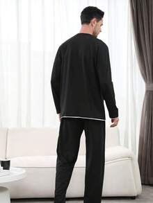 QIANNIANMA Herren Rundhalsausschnitt Schlafanzug Set, Langarm Top und Hose, Frühling/Herbst