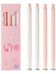 4pcs Cartoon Paw Gel Pens Set Erasable Black Color Ink Rotating Open 0.5mm Ballpoint For Writing Office School