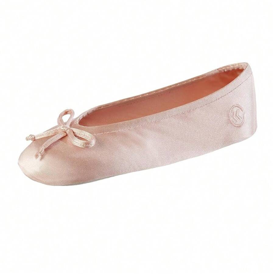 Isotoner Women's Satin Ballerina Slippers With Soft Tie Bow And Suede Sole - 晚沙 - 查看 1