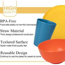 16/32pcs Kitchen Wheat Straw Large Size Dinnerware Set, Service For 4/8, Unbreakable Modern Dish Set-Dinner Plate/Dessert Plate/Cereal Bowl/Cup, Lightweight Tableware, Perfect Camping And Everyday Use - Autumn Colorful - 查看 3