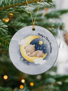 La primera Navidad del bebé 2025, un oso durmiendo en la luna, decoración acrílica, decoraciones navideñas para el hogar, regalo para padres primerizos, adorno navideño, decoración colgante para el árbol de Navidad, regalos acrílicos para nuevos padres