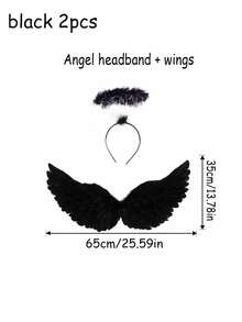 2PCS Halloween Angel Wings/Demonic Wings Set, Feather Props, Suitable For Party Decoration, Dance Events, Performances, Fashion Magazine Shoots, Model Parades And Various Holiday Role-Playing Props (Made Of Natural Feathers)