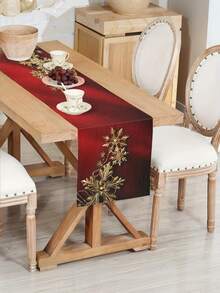 1pc Red Background Golden Snowflake Table Runner, Exquisite Golden Snowflake Decoration, Warm Festive Feel, Suitable For Entryway, Dining Table, Coffee Table(13x35.4/47.2/63/72/78.7 Inches), - متعدد الألوان - مشاهدة 5
