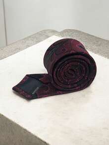Luxury Men's Skinny Ties Polyester Silk Solid Polka Dot Striped Check Skinny Jacquard Groomsman Tie - 深粉 - 查看 2