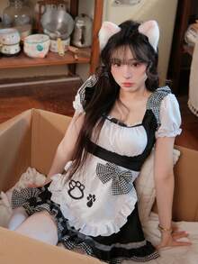 1pc Cute Anime Maid Dress, Sexy Soft Girl Lolita Cosplay Costume (Without Choker), Suitable For Role-Playing Or Photoshoot Halloween Costume - Multicolor - View 7