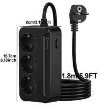 1pc Vertical Compact Schuko Power Strip, 3 German Standard Outlets, 2500W HighPower Extension Cord With One-Touch Switch, Space Saving Desktop Socket ForHome Office - EU E Type Plug(220-240V) - View 4