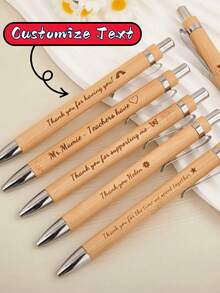 1/5/10/50PCS Custom Bamboo Ballpoint Pens, Personalized Engraved Pens, Portable , Engravable Name & Logo, Wedding Favors, Teacher's Day Gifts, Business Office Gifts, Student Stationery Souvenirs - Multicolor - View 3
