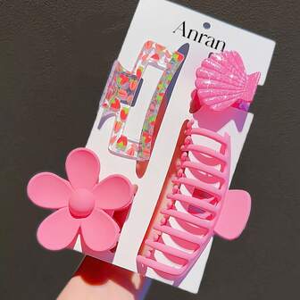 4个粉色爱心印花发夹，天蓝色印花发夹套装，紫色水钻发夹，白色小花马尾夹，紫色龙爪发夹，天蓝色花朵发饰，返校必备发饰，水钻效果，高性价比发夹，适合女性和女孩，优雅甜美的校园风，适合派对、婚礼、情人节、生日等场合，可作为送给妻子和朋友的礼物，秋季、头发、发饰、女士发饰、旅行、发饰、女士发饰、美发工具、美发用品、美发用品、美容配件、礼物、旅行、女士礼物、美发用品、圣诞礼物