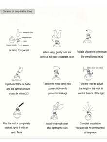 1 件可调节灯芯户外露营燃料灯、家用油灯、室内陶瓷蓝白花油灯、带灯芯的煤油灯、带火控旋钮的油灯/飓风灯 - 彩色 - 查看 9