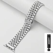 1pc Unisex Stainless Steel Business Metal Replacement Watch Band Compatible With 38/40/41/42/44/45/49mm Apple Watch Ultra/SE/Series 9/8/7/6/5/4/3/2/1 46mm 42mm - Silver - View 13