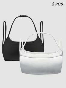 Women's Halter Neck Multi-Shoulder Adjustable Straps Double Layer Beauty Back Yoga Fitness Sports Bra - 彩色 - 查看 2