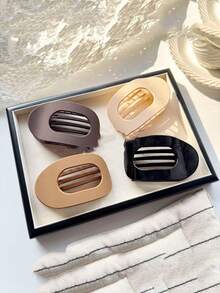 4 piezas Nuevo pasador de cabello ovalado mate de estilo transfronterizo, mate simple, pasador de cabello de arco curvo de gran tamaño, pasador de pato, pinzas para el cabello, deslizador de cabello, barretas