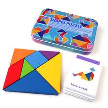 Wooden Children Puzzle Toys Travel Tangram Puzzle Preschool Education Tangram Game Building Blocks Learning Game Kids Festival Toy Early Education Sorting Games Toys Children Gift Wooden Colorful Tangrams Iron Box Storage - Multicolor - View 4