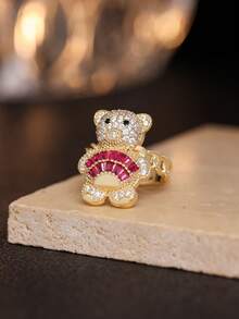 1 Peça Anel Pingente de Urso Cartoon Fofo e Cintilante - Joia Animal Requintada - Para Meninas - Presente Perfeito para Amigos