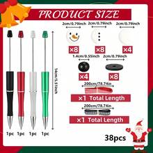38pcs Christmas DIY Beaded Ballpoint Pens, Christmas DIY Ballpoint Pens With , Striped Wooden Beads, Scarf Cord, Spacer Beads, Christmas Party Gifts, Stationery, Office Supplies, Christmas Decorations, Suitable For Office Christmas Gifts - Multicolor - View 4