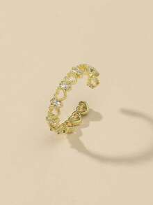 1pc Fashionable Personalized Hollow Out Heart-Shaped Copper Inlaid Open Ring Suitable For Daily Wear Valentines,Mom,Mother,Mother's Day,Gift - 金黃色 - 查看 3