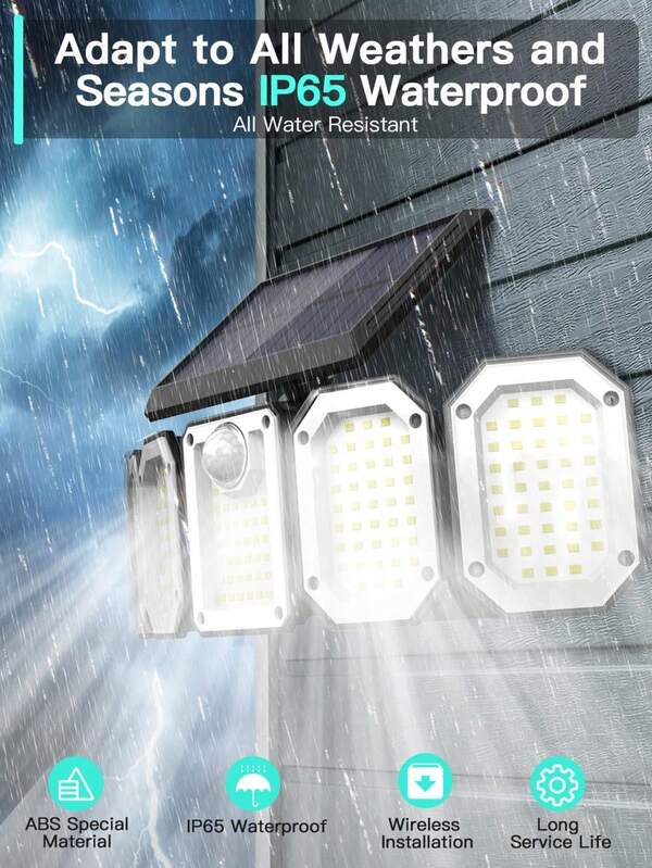 1 pieza Luz solar exterior de 300 LED con sensor de movimiento, lámpara de con control remoto, foco solar para garaje, patio, camino, jardín, cerca, decoración y iluminación de ambiente festivo