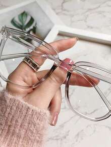 1pcs Square Frame Lens Frame Minimalist Fashion Decoration Glasses Computer Glasses Women Men. - 黑色 - 查看 8