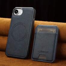 OUKNOEO 可拆卸磁吸无线充电仿皮手机壳，兼容 17 Air 16e 15 14 13 Pro Max S26 S25 Edge S24 Ultra Plus A37 A57 Pixel 10 9 8 7，带卡盒，3 个卡槽，防盗刷卡包 - 藍色 - 查看 24