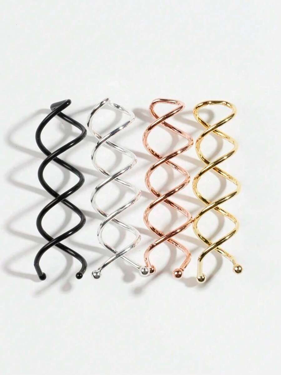 4个/10个金属螺旋发夹，冬季盘发必备，黑色、金色、银色、玫瑰金可选，适用于女士发型设计或化妆洗发，沙龙卷发器，DIY发髻发夹，发髻制作器，发髻发片，发型设计发夹，学习用品，发髻延长器，发卡，头部饰品 - 彩色 - 查看 1