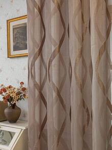 1 tấm rèm voan họa tiết hoa anh đào phong cách Châu Âu cho phòng khách, phòng ngủ, ban công, phòng ăn, rèm ngăn cách dày trong suốt, rèm vải Jacquard màu xám phong cách Châu Âu đơn giản, rèm voan trang trí nhà cửa - Màu nâu - Xem 4