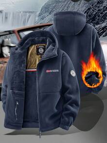 男士藏蓝色抓绒拉链连帽户外休闲长袖外套，秋冬季款 - 藏蓝色 - 查看 8