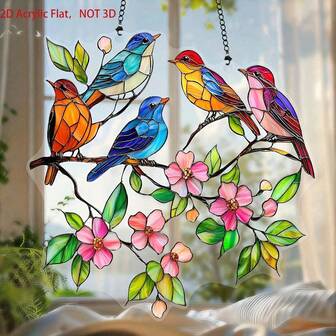 2D Flat, 1pc 2D Spring Birds Suncatcher, Special Shaped Window And Garden Decor, Unique Stained Glass Style, Multi-Purpose Ornament For Home, Office, Bedroom, Yard, Garden, Cafe, Unique Gift Idea For Friends And Family, 2D Flat