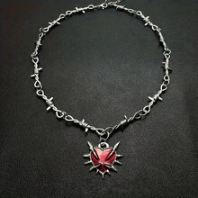 316L Surgical Stainless Steel Gothic Necklace - Heavy Duty Anti-Fade Dark Red Chain, Suitable For Men And Women, Hypoallergenic Design, Victorian Style Inspiration, Halloween Party Accessory, Gothic Style Jewelry, Essential For Themed Parties - 銀色 - 查看 4