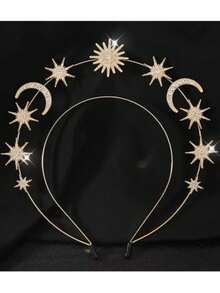 1件太阳女神双层发箍 - 六边形星月合金圣诞发箍，巴洛克皇冠，发箍 - 彩色 - 查看 4