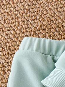 2 件女童休闲可爱荷叶边花卉字母印花长袖上衣和裤子套装，春秋 - 綠色 - 查看 7