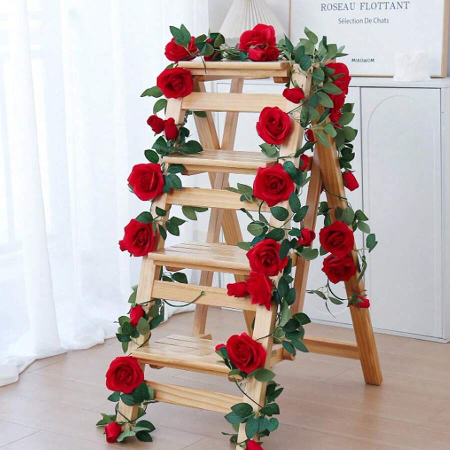 1 pièce Vigne de fleurs de rose artificielles exquises, fleurs de rose rouges artificielles et fleurs de rose blanches artificielles, convient pour la décoration d'arche de mariage, la décoration de fête de Noël, la décoration d'arrière-plan de jardin, la décoration murale extérieure, la décoration de fiançailles et de mariage, les vacances, la décoration d'anniversaire et la décoration d'intérieur.