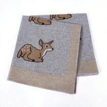 1 件婴儿针织毯，卡通鹿图案，100% 纯棉，婴儿舒适盖毯，适合日常使用 - 白色 - 查看 10