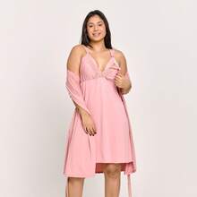 Conjunto Saída de Maternidade Camisola de Amamentação com Robe | 310.811 - Rosê - Visão 1