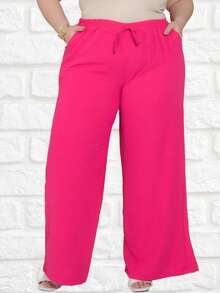 Duna Women's Plus Size Wide Leg Pants Kit 3 - Xanh lá cây, Trắng và Hồng - Xem 3