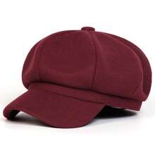 1 pieza Sombrero octogonal de fieltro de lana de unicolor para mujer, boina de moda, versátil para exteriores, casual, negocios, fiestas, cálido para otoño/invierno - Multicolor - Ver 9
