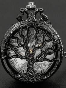 Vintage Hollow Tree Of Life Quartz Pocket Watch With Accessories