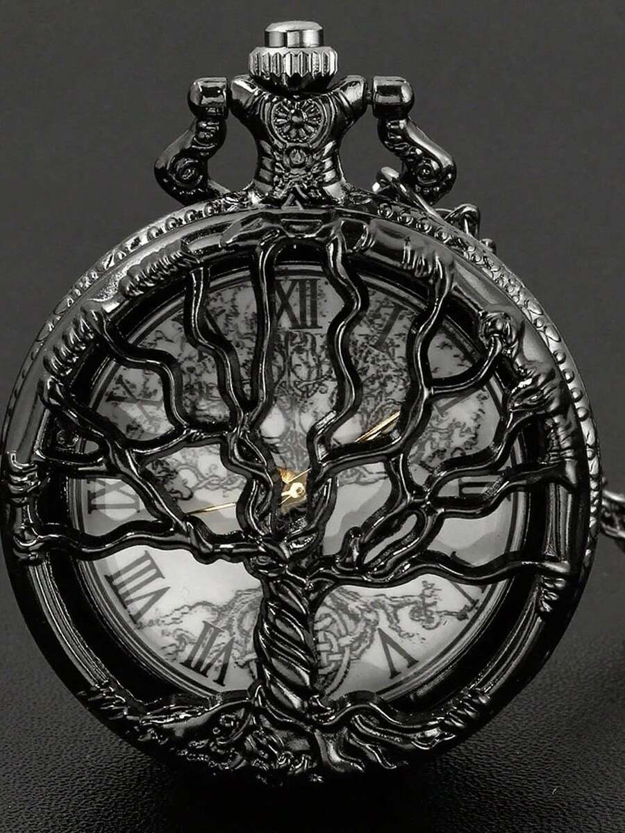 Vintage Hollow Tree Of Life Quartz Pocket Watch With Accessories