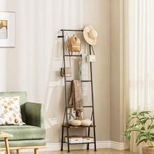 Blanket Ladder With Shelf, Blanket Rack Stand For Living Room, Standing Towel Racks For Bathroom, Freestanding Blanket Holder Rack With Shelf, Rustic Brown - 棕色 - 查看 2