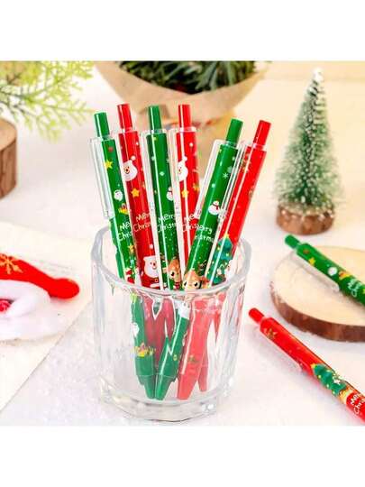 1set/1pc Randomly Colored Mixed Color Christmas Gift Pens - Lightweight, Pointed, Plastic Material, Neutral Design, Suitable For Stationery And Gifts, Birthday Gifts, Educational Purposes