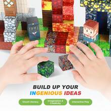 100PCS Magnetic Cubes | DIY 3D Construction Blocks | STEM Educational Toy | Volcano Castle Mine Town Scene | Character Faces | Stackable Pretend Play | Birthday Halloween Christmas - 100PCS - 查看 7
