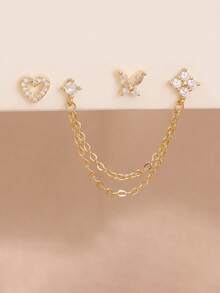 3 Stücke exquisite Creolen Ohrstecker Set aus Edelstahl für Frauen, Blumen Knorpel Piercing Ohrringe, modischer Schmuck, Hypoallergen Silber Hänge Ohrringe, zierliche kleine lange Ketten Ohrringe