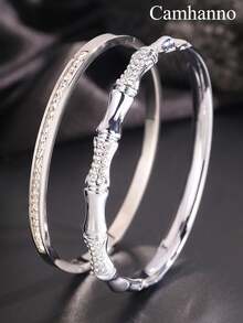 Camhanno 两件简约时尚、优雅迷人的不锈钢锆石手链，不同形状和款式组合，为您的美丽加分，适合日常佩戴，送给爱人/闺蜜。 - 銀色 - 查看 6