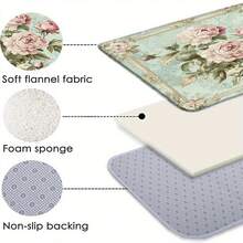 1pc Flannel Vintage Floral Bath Mat With Pink Roses & Green Leaves - Elegant Light Green Background, Soft Flannel Material, Perfect For Bathroom, Bedroom, Kitchen, Entryway, Indoor & Outdoor Home Decor, Indoor Decor Mat - 白色 - 查看 7