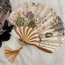 Folding Bamboo Hand Fan, Exquisite Handicrafts, Retro Chinese/Japanese Elegant Style, Pastoral Retro Style, Suitable For Photograph,Wedding, Music Festival, Dance, Party, Decor, Performance, Perfect Gift - 金色 - 查看 5