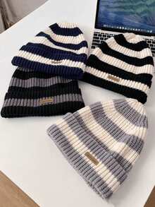 男女通用条纹针织帽，温暖轻便，适合秋冬季
